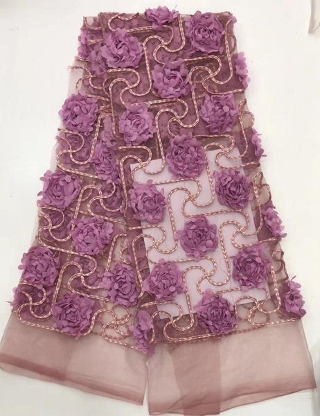 

ribbon women dress lace fabric 3d floral embroidery mesh wedding apparel tulle with flower, Pink;blue