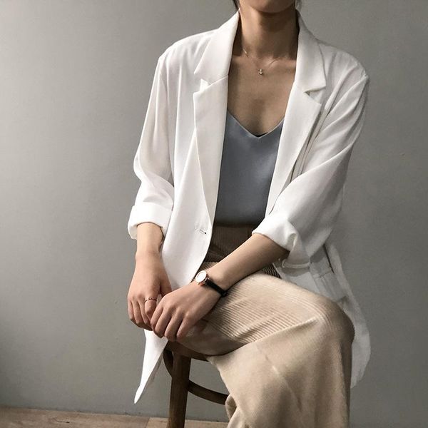 

korean wrist single-breasted women thin suit solid draped female sunscreen suits spring summer casual ladies sunscreens coat women's &, White;black
