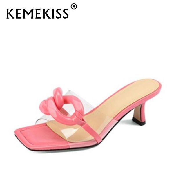 

kemekiss women high heel sandals metal chain gold cool summer slippers party club footwear size 34-39 dress shoes, Black
