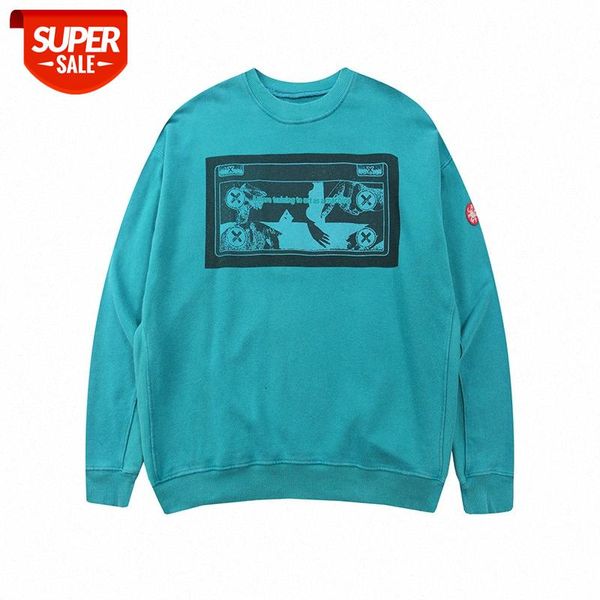 

japanese brand batik ghost hand-washed double-sided stickers men and women with long-sleeved round neck all-match casual sweater #oi3e, Black