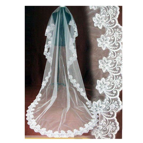Wedding nupcial véu 3 e 5 metros de comprimento uma camada marfim branco acessórios elegantes Velos de Novia Voile de Mariee