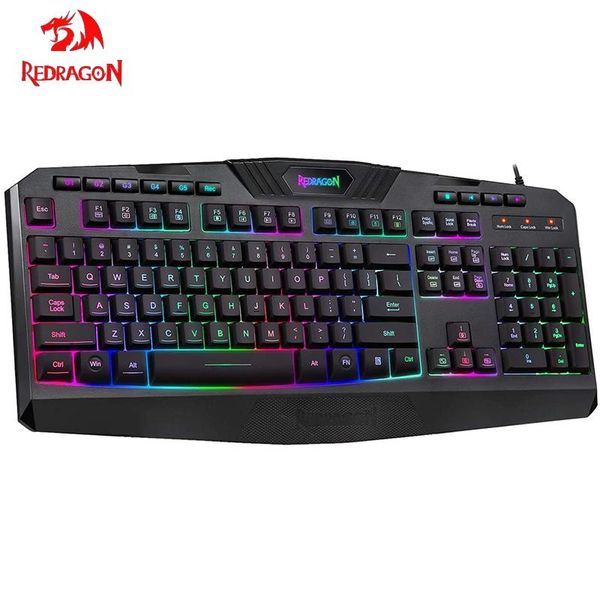 

keyboards redragon k503 pc game keyboard rgb led backlit cable multimedia buttons silent usb with wrist rest windows blac