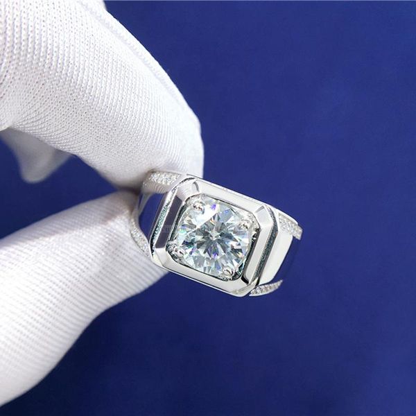 

cluster rings tianyu gems men adjustable 925 silver jewelry 2 round moissanite diamonds wedding male 8mm gemstone band gifts, Golden;silver