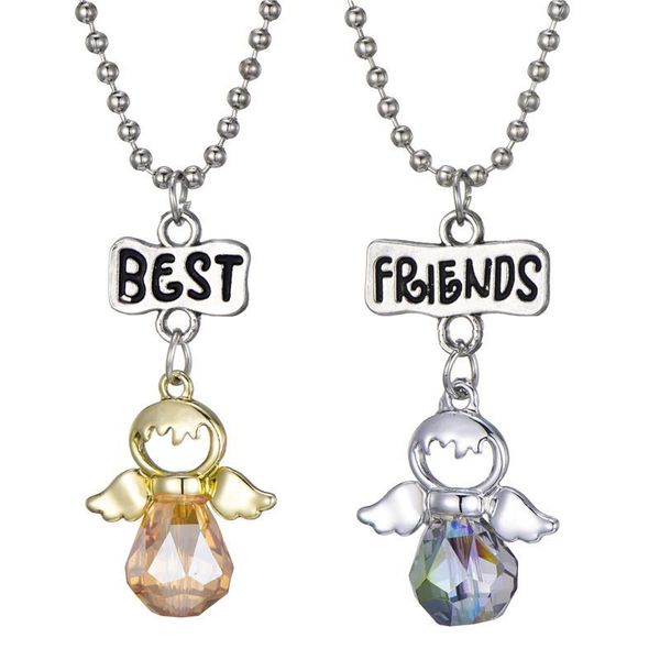 

new fashion 1set(2pcs) crystal angle pendant friends necklace bff beads chain necklace children jewelry girls gift, Silver