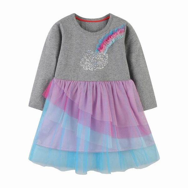 

girl's dresses aosta betty autumn winter skirt long sleeve girl grey net-yarn sequin rainbow clothes round neck casual 2-7years, Red;yellow