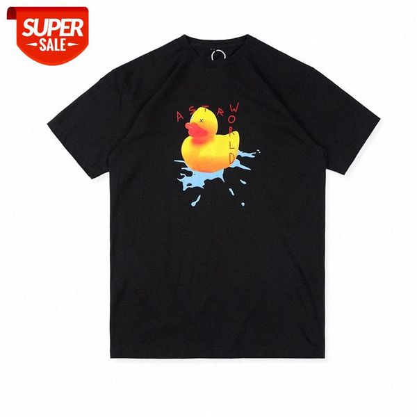 

european and american high street hipster t-shirt hip-hop black white rock little yellow duck print graffiti letters short-sleeved #yv69, White;black