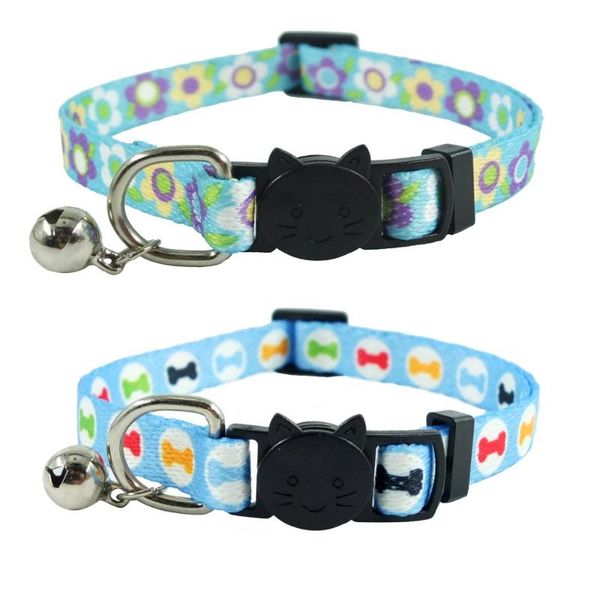 

cat collars & leads xpangle dog collar breakaway with bells safety buckle bones flowers printing quick release for cats puppies pet 2pcs