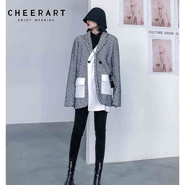 

designer blazer women high fashion jacket fake two piece coat ladies spring clothing 210427, White;black