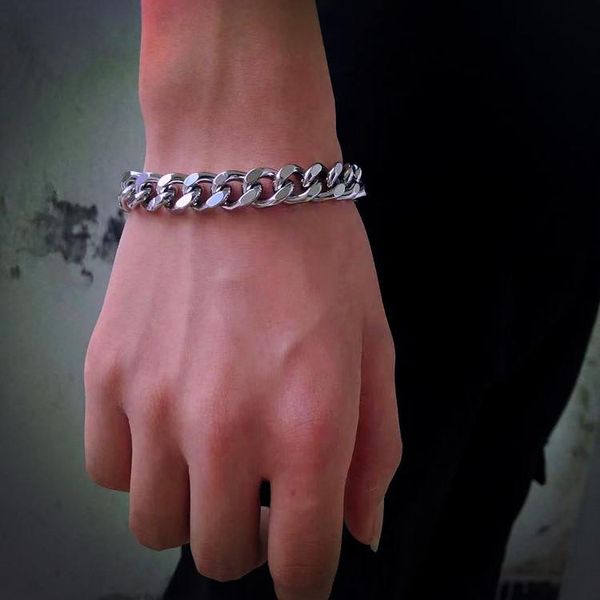 

link, chain trendy cuban men bracelet classic stainless steel for women jewelry gift 10mm*20cm, Black