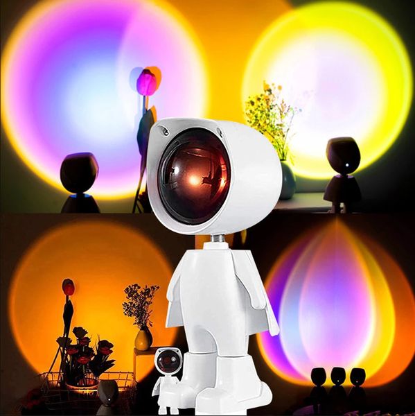 USB Robot Rainbow Sunset Projector Atmosphere Led Night Light Room Study Bedside Background Wall Home Decoration Mini Table Lamp
