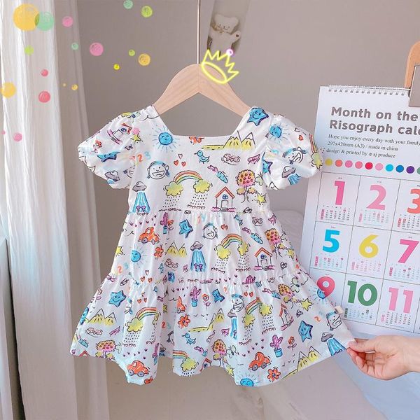 

baby girl summer dress cotton printed kids princess birthday dresses toddlers children clothes girl's, Red;yellow