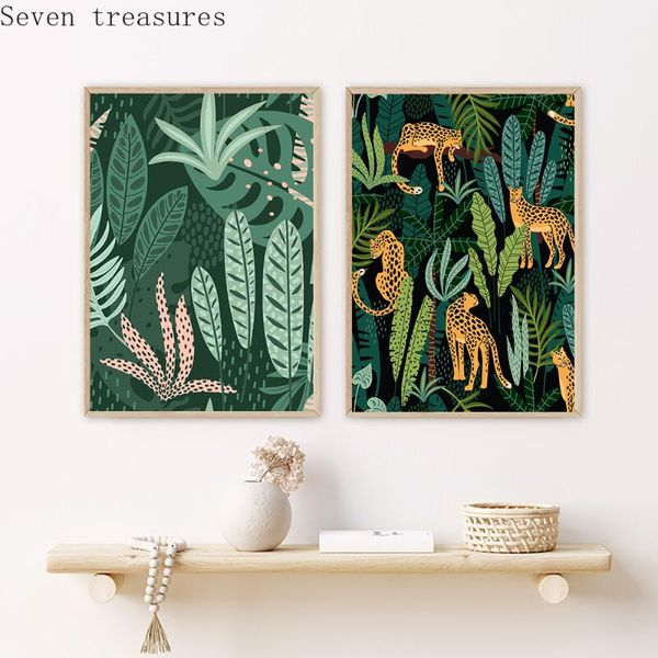 

paintings tropical leopard animal jungle nordic posters and prints monstera leaf canvas paintingwall art pictures for living room decor