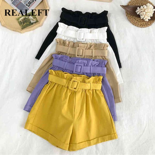 

summer solid women's shorts with belted mid waist chic fashionable female casual wide leg trousers 210428, White;black