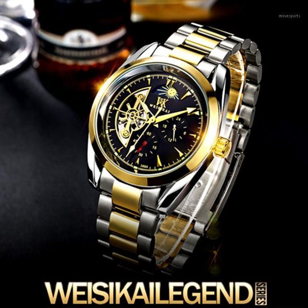 

watch men automatic mechanical tourbillon watches moon phase luminous hands stainless steel male wristwatch clock gift 795 wristwatches, Slivery;brown