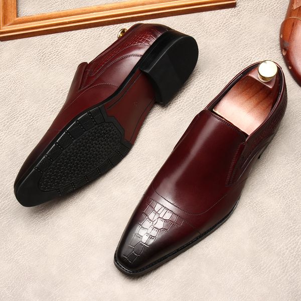 

mens fashion dress shoes wedding genuine leather pointed toe slip on formal business shoe black coffee oxford shoes men lofers