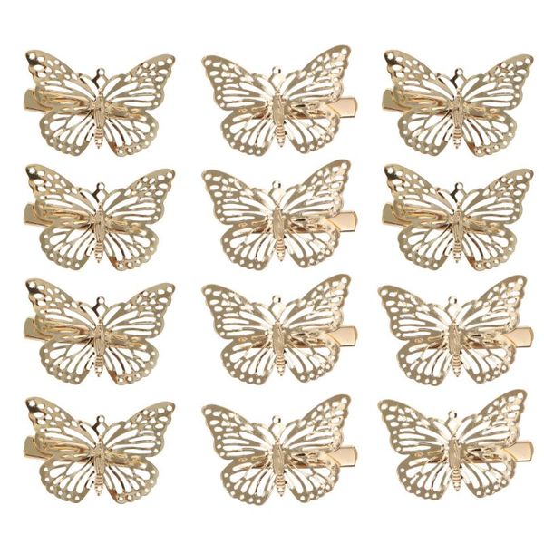 

hair clips 12pcs metal butterflies clamp golden hollow catches