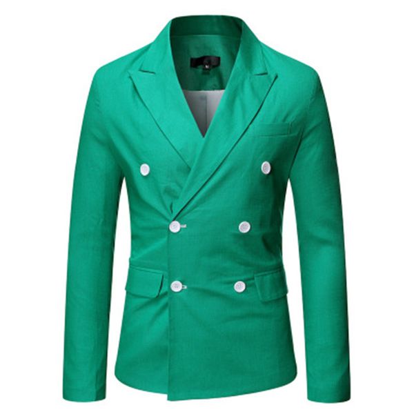 

mens double breasted blazers coats fashion trend long sleeve lapel neck outerwear designer male casual solid colors slim suits, White;black