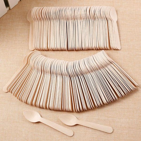 

spoons 100pcs disposable wooden spoon mini ice cream wood western dessert scoop wedding party tableware kitchen safe