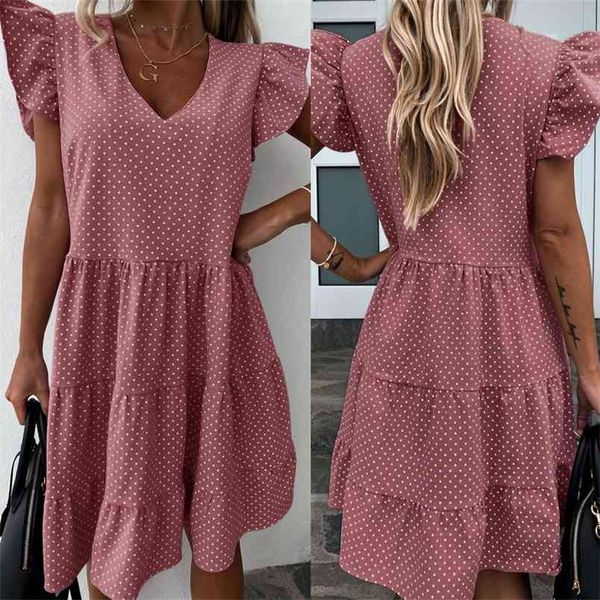 

summer sale dress bubble sleeve v-neck wave point sweet ruffle cake women elegant and female vestidos 210517, Black;gray