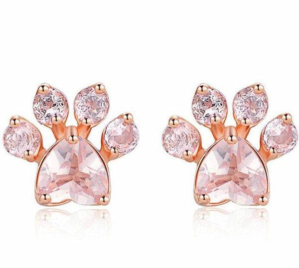 

trendy cute cat paw earrings for women fashiong rose gold earring pink claw print bear and dog paw stud earrings, Golden;silver
