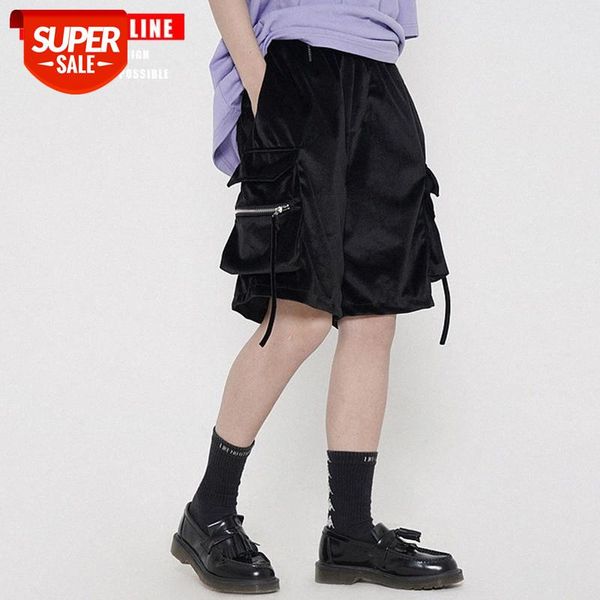 

tkpa pants loose bf velvet tooling large pockets casual shorts for men and women couples #by1l, Black