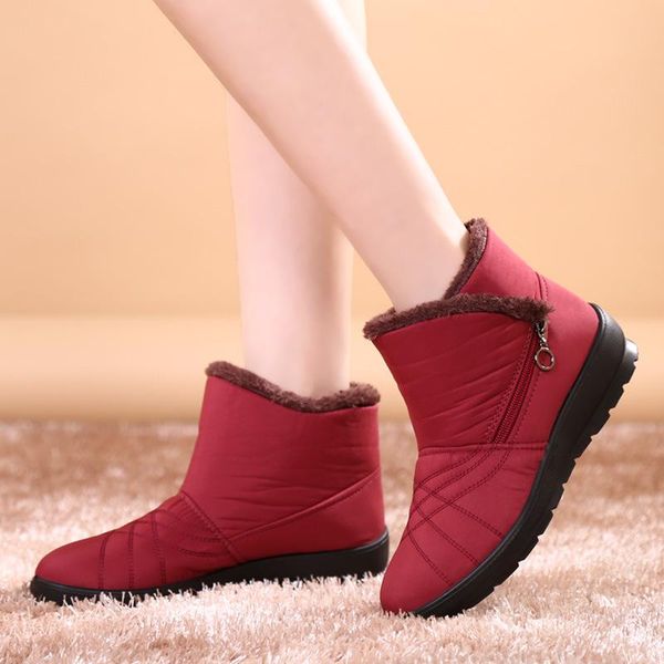 

boots winter snow female non-slip waterproof fleece middle-aged faux fur old cotton shoes s, Black