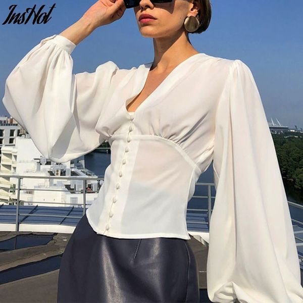 

autumn french romance v-neck ruffle crop women t-shirts elegant office lady white loose slim solid tee shirt mujer 210514