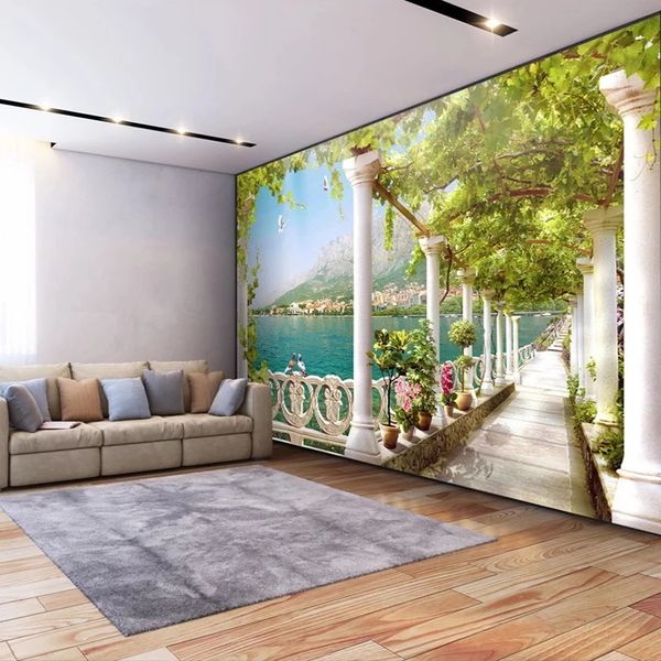 Nuovo sfondi sfondo personalizzato Foto 3D stereoscopico Spazio Balcone Paesaggio del lago murale Soggiorno Camera da letto Carte di parete Home Decor