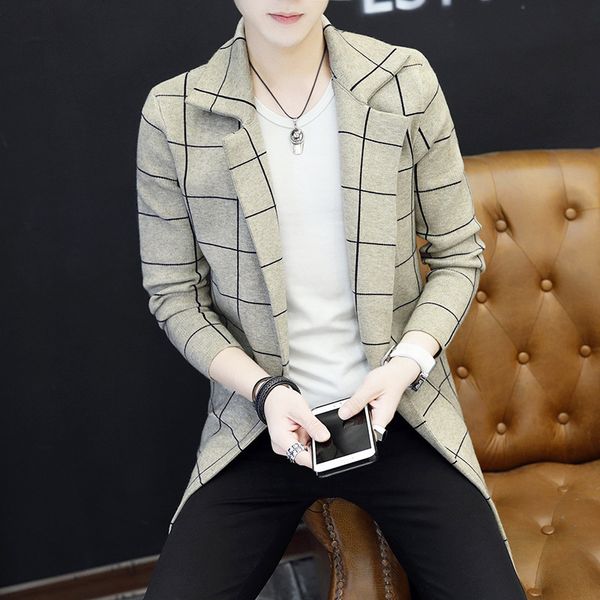 

sweaters knit korean lapel medium and long cardigan sweater coat autumn winter youth men's casual fashion wear, White;black