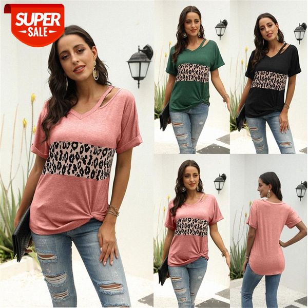 

[in stock]women's spring and summer short-sleeved leopard print stitching t-shirt european american style women's clothing #lf7q, White