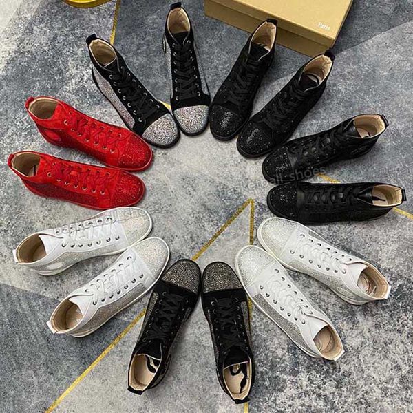 

luxurys designers men shoes red bottoms women low high sneakers studded spikes mens trainers bottom flat glitter party wedding shoe, Black