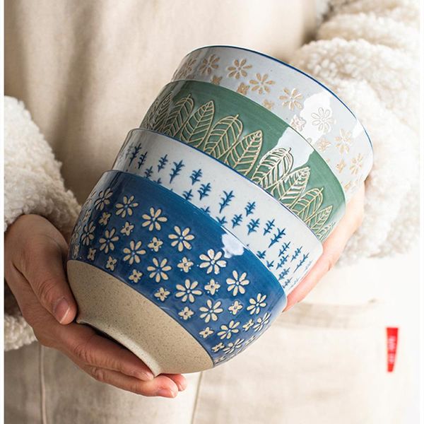 

bowls 5 inches ceramic large capacity rice bowl kitchen porcelain leaves european style home breakfast creative floret tableware