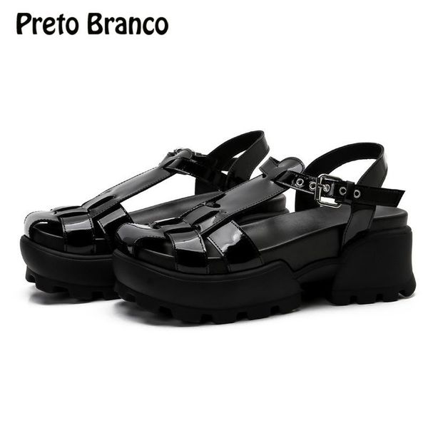 

summer 2021 spring autumn red platform shoes solid color black wedge sandals xk-8808