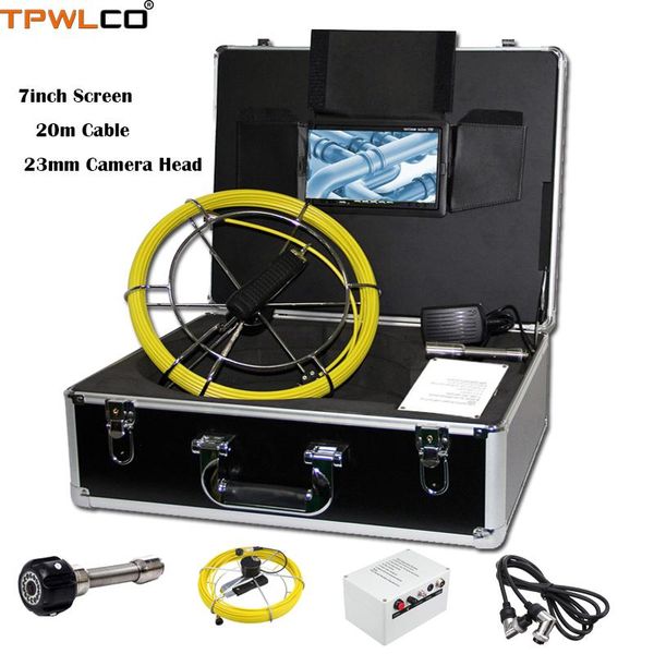 

20m cable 7" screen pipe inspection underwater camera system 23mm waterproof head with sun-visor for drain ip cameras