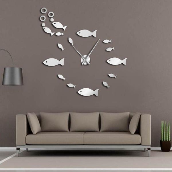 

wall clocks fish diy large clock shoal of frameless giant watch 3d big mirror sticker modern design
