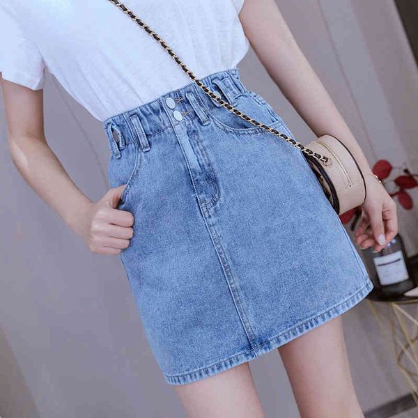 

casual dresses button denim skirt women elastic high waist slim short womens skirts harajuku mini a-line lady summer jupe femme e, Black;gray