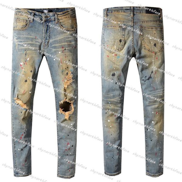 Mens Designer jeans moda magro reto magro elástico jean homens casuais motociclista denim calças apertadas calças longas rasgadas trecho de calça jeans