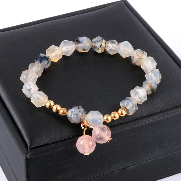 

charm bracelets 8mm faced natural stone beads cute cherry for girls women 2021 korean fashion sweet bracelet girlfriend gift, Golden;silver