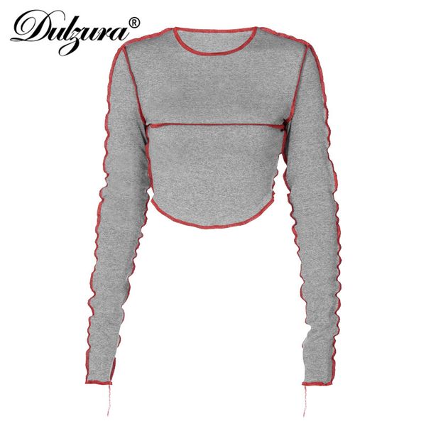 

patchwork women crop t shirt o ne long sleeve stretch bodycon streetwear 2021 autumn winter casual fashion, Black;white