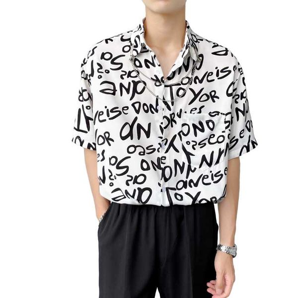 

men's casual shirts summer male retro fashion english printing men see through long sleeve shirt stage show clothing, White;black