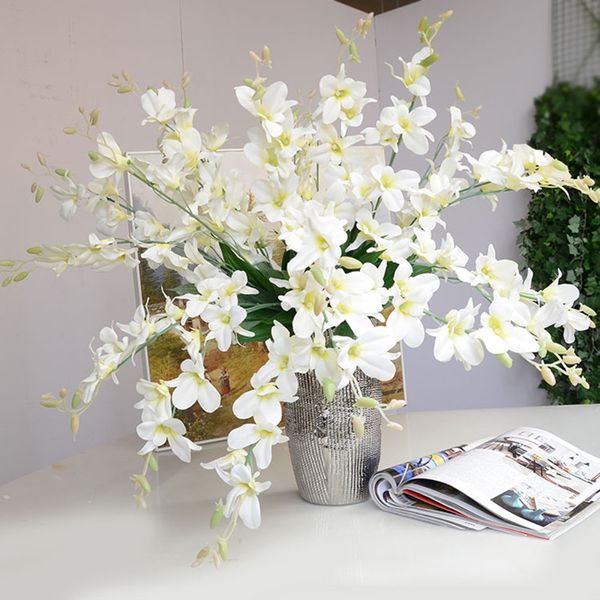 Ghirlanda di piante di simulazione di orchidee singole con fiore di seta artificiale di design europeo per forniture per la decorazione della casa della festa nuziale