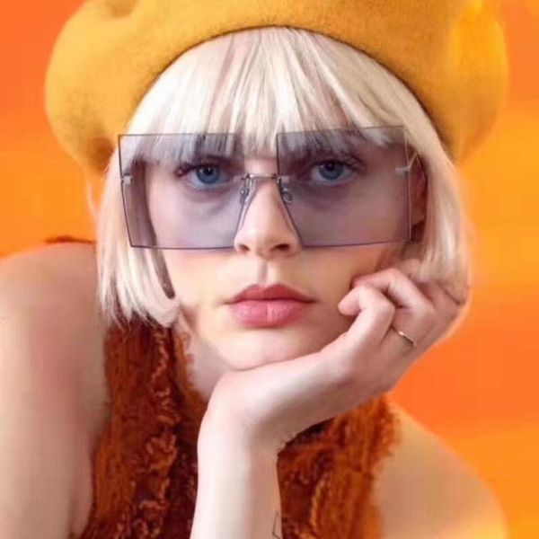 

vintage big square sunglasses women blue rimless oversized sun glasses female fashion mirror clear, White;black