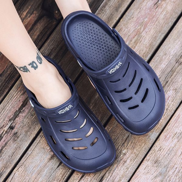 

2021 men womens sports trainer summer cross-border sandals slippers casual trend beach hole shoes breathable hollow soft bottom slipper code, Black
