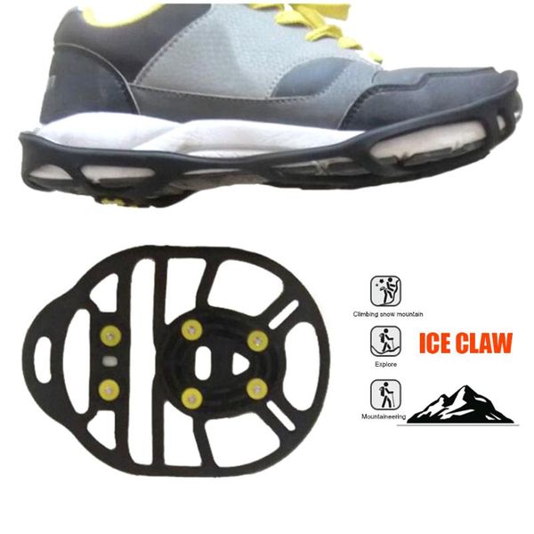 

cords, slings and webbing 2pcs 6 teeth rubber anti-slip ice shoes spike grips cleats winter outdoor climbing snow over covers crampons black