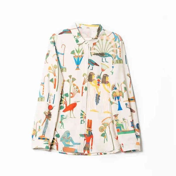 

women's blouses & shirts retro pattern print blouse early spring long sleeve fashion shirt female wild stylish wchl, White