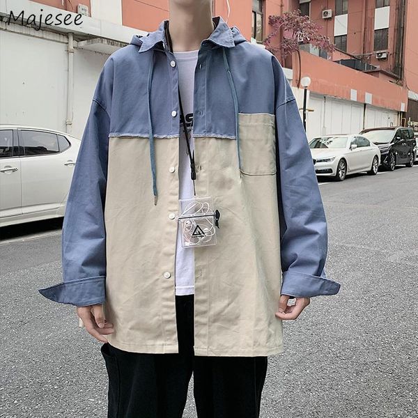 

men jackets patchwork with hat fashion chic loose casual designed teens harajuku streetwear high street oversize safari style men's, Black;brown