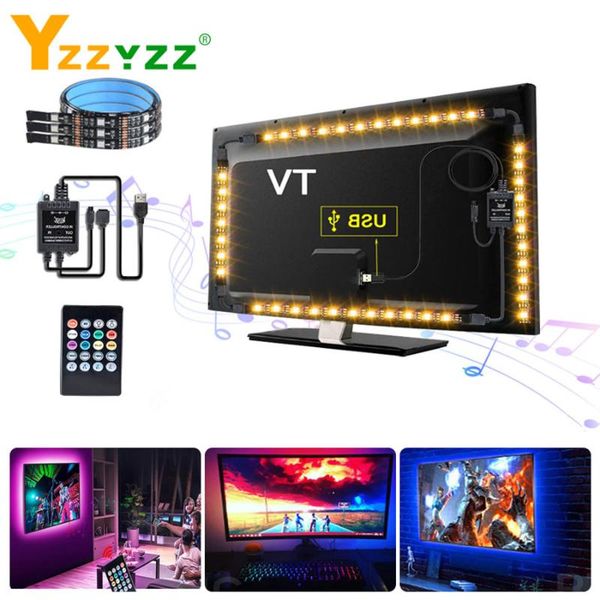 

strips 5v usb adjustable lighting rgb flexible tape with music controller smd led strip light for tv backlight living room deco