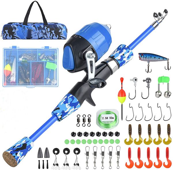 1.2m 1.5m Crianças de pesca de crianças Protable Telescópico Fishingrod Reel Combo Kit com Caixa de Pesca de Spincast