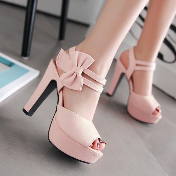 

fashion fish mouth shoes bowknot sandals women's super high heels, Black