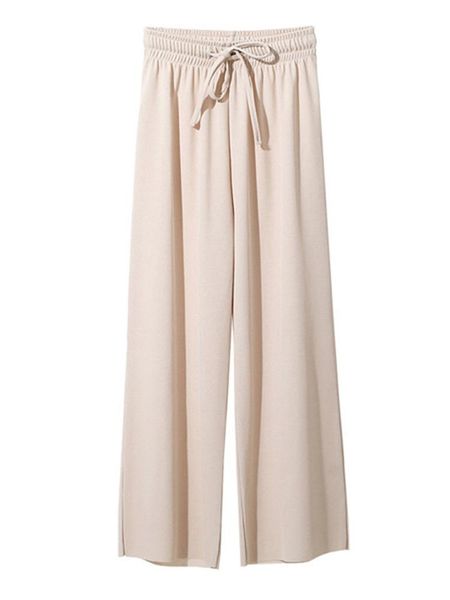 

women's pants & capris lady summer drawstring elastic high-waisted long trousers comfortable loose casual wide leg, Black;white